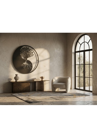 Modern Metal Yin Yang Hayat Ağacı Duvar Tablosu Yuvarlak Salon Ofis Duvar Dekoru