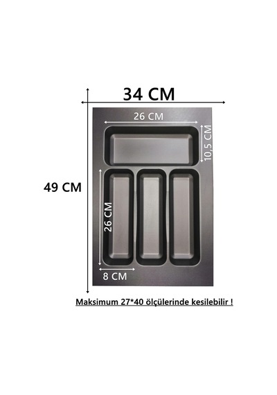 34x49 Çekmece Içi Antrasit Kaşıklık Ücretsiz Kesim (27x40 Cm'e Kadar Kesilebilir)-TINY34