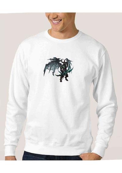 World Of Warcraft Illidan Stormrage Baskılı Beyaz Erkek Sweat (528406174)