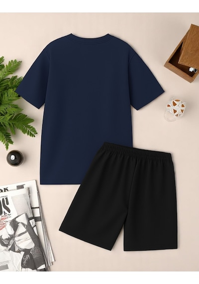 Uyguntarz Unisex Kesinlikle Hayır. Tasarım Basklı Tshirt Şort Takımı Lacivert