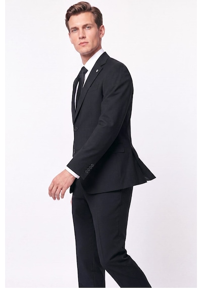 Efor Slim Fit Mono Yaka Çift Yırtmaç Yünlü Siyah Takım Elbise Tk 949