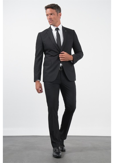 İmza Siyah Gabardin Mono Yaka 8 Drop Slim Fit Dar Kesim Basic Takım Elbise 1001255006