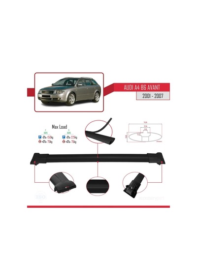Audi A4 B6 Avant 2001-2007 Arası İle Uyumlu Fly Model Ara Atkı Tavan Barı Siyah