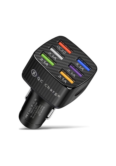 Bk-360 6'sı 1 Arada Qc3.0 + 3.1a Usb Işıldayan Araç Şarj Cihazı Siyah