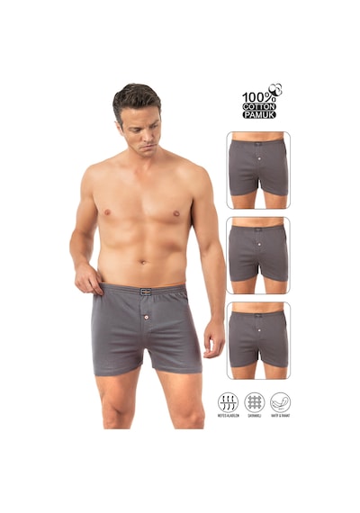Özkan Underwear Özkan 0041 3'lü Paket Erkek %100 Pamuklu Şardonlu Klasik Rahat Kesim Havlu Bel Süprem Penye Boxer Antrasit