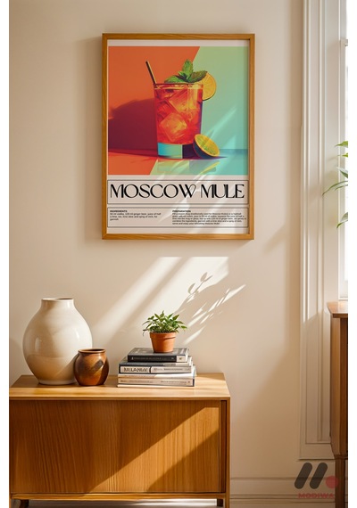 Moscow Mule Kokteyl Posteri, Ahşap Çerçeveli Duvar Tablosu - Mutfak Dekorasyonu