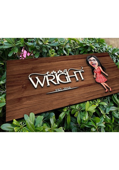 Bk Gift Kişiye Özel Kadın Karikatürlü Kabartma Figürlü Ahşap Tablo, Duvar Dekoru, Arkadaşa Hediye, Özel Tasarım Ev Hediyesi-1 Ceviz Walnut