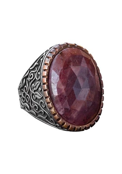 El Yapımı Doğal Safir Taşlı Yüzük, 23.95 Karat, Gümüş Erkek Yüzüğü - Bilgelik Ve Kraliyet Sembolü Gümüş
