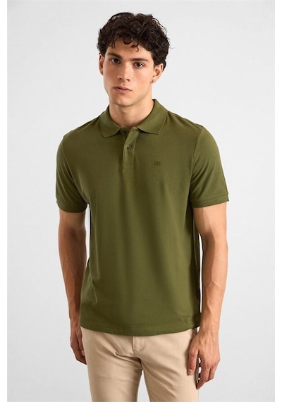Süvari Haki Regular Düz Baskısız Pike Düğmeli Polo Yaka Tişört Ts1014000471-yh1