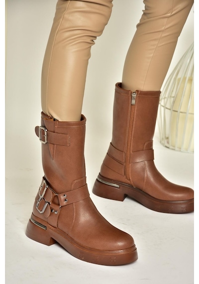 Fox Shoes T996333009 Taba Kalın Tabanlı Kadın Bot Taba-Suni Deri Taba