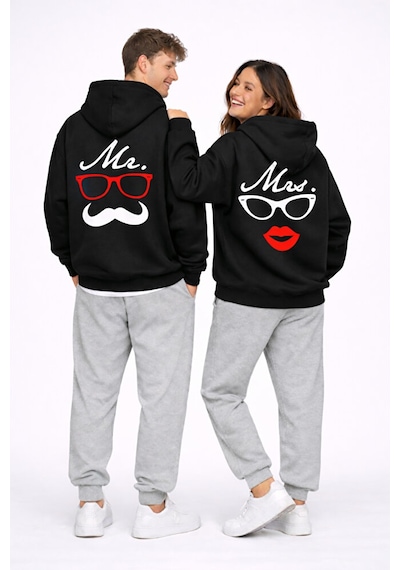 Nevermind Sevgili Kombini Komik Surat Baskılı Siyah Oversize Hoodie Seti Ka