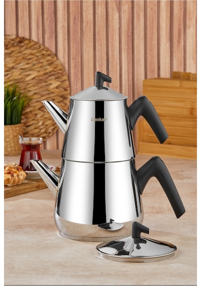 Cooker Bumerang Aile Boy Paslanmaz Çelik Çaydanlık Takımı 1,4-2,7 Litre Ckr2790 Siyah