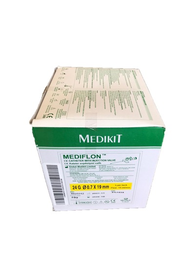 Mediflon 24 G O.D-07 Mm L -19 Mm Sarı Anjiokat 100 Adet Fsm Medikal