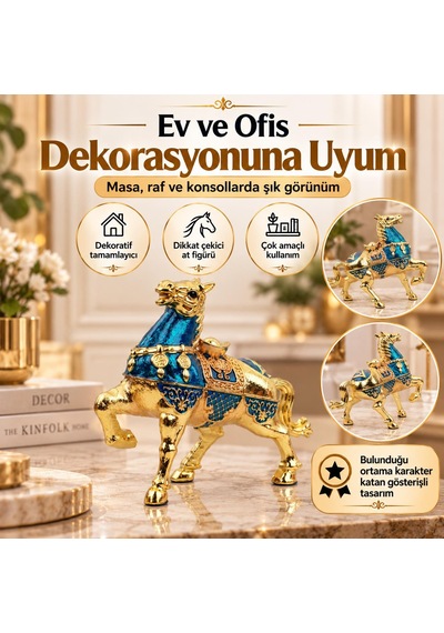 Lüks Alaşım Metal At Figürlü Kapaklı Dekoratif Küllük Ve Takı Saklama Kutusu Metal Biblo 25 X 20 Cm 78184033