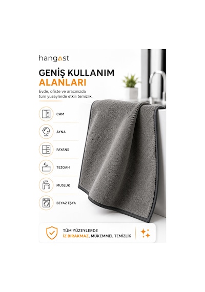 Premium Mikrofiber Temizlik Bezi 50x70 Cm İz Bırakmayan Çok Amaçlı Cam, Araç, Mutfak, Banyo, Ekran Temizlik Bezi Gri Diğer