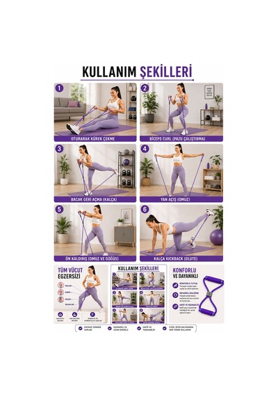 Pilates Direnç Lastiği Yoga Squat Egzersiz Aleti El Kol Kas Güçlendirme Aparatı Mor