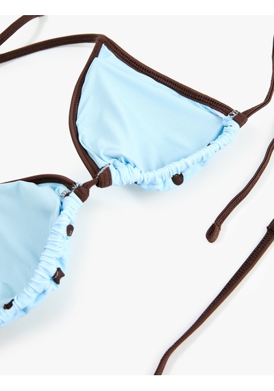Koton Kontrast Detaylı Biyeli Puantiyeli Üçgen Bikini Üstü Mavi Desenli 6sak10286mm