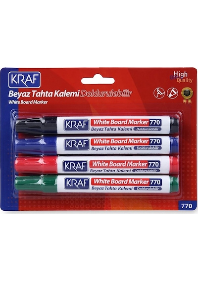 Kraf Beyaz Tahta Kalemi Doldurulabilir 770-4  4'lü Set
