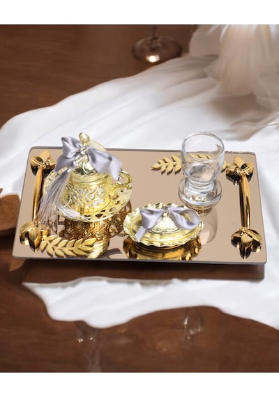 Harmony Gold Damat Kahve Fincan Tepsisi Gri