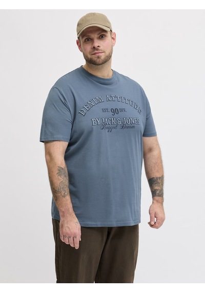 Jack & Jones Jack Jones Yazı Baskılı Büyük Beden Erkek Tişört 12294518 Mavi