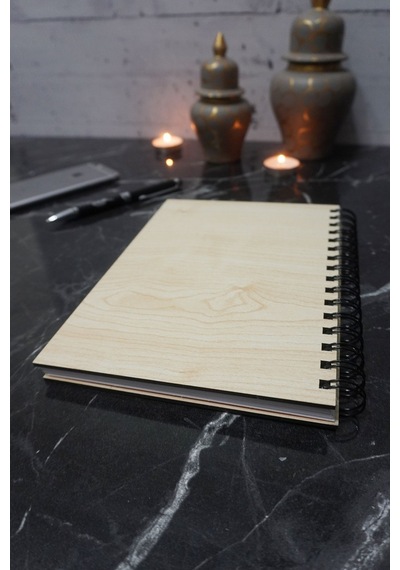 Istanbul Desen Ahşap Defter - 120 Sayfa - Günlük - Çizgisiz Defter Ahşap Rengi Banu - A5 Notebook