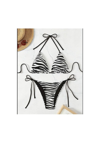 Lilly Zebra Desenli Bikini Takımı Siyah Siyah