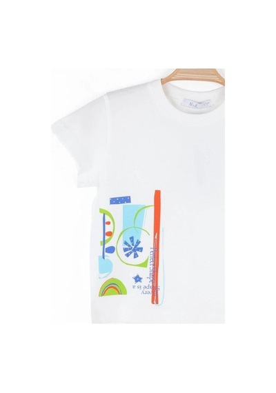 Nk Kids Kız Çocuk Pamuklu Desenli T-shirt-15968 Beyaz