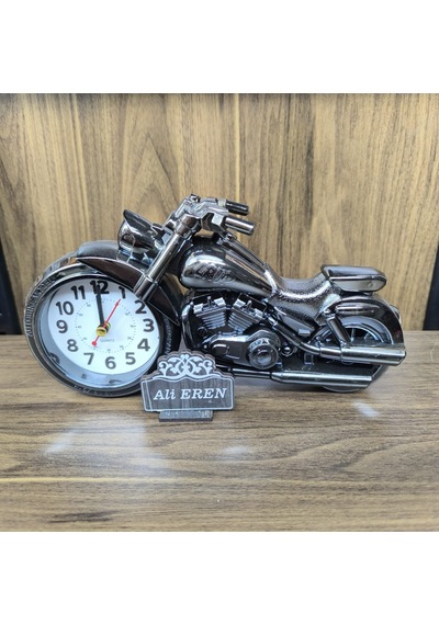 Kişiye Özel Motorsiklet Analog Masa Saati Gri - Gümüş