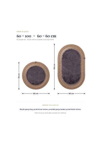 Banyo Paspası Takımı 60x100+60x60 Cm İç Trikot Antrasit Gri & Camel