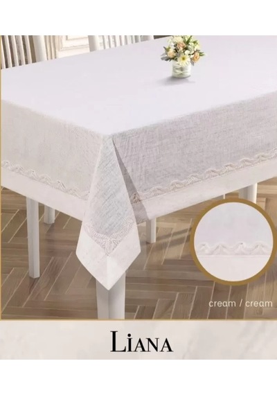 Liana Model Krem 160x220 Cm Keten Dantel Şık Dekoratif Yemek Masası Örtüsü Renkli