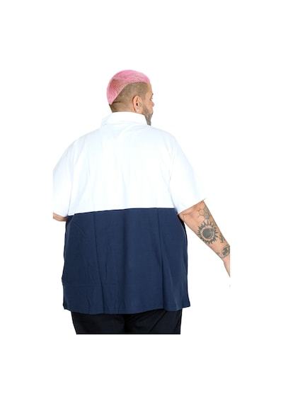 Mode Xl Büyük Beden Erkek T-shirt Polo Yaka Parçalı 25318 Beyaz Beyaz