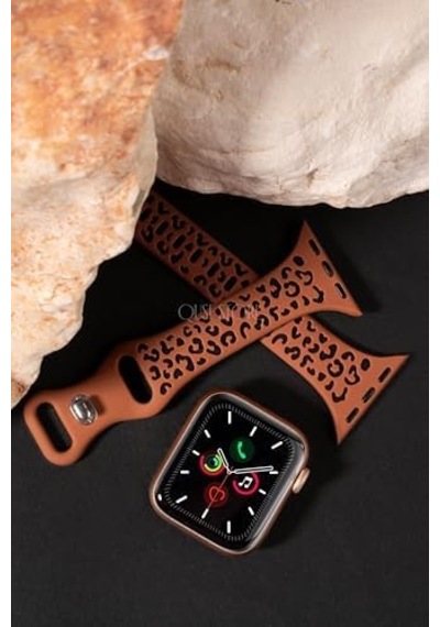 Apple Watch İle Uyumlu Leopar Desenli Silikon Kordon, Dokulu Oyma Tasarım, Series 10/11 42mm 45mm 44mm 46mm 41mm 40mm 38mm Se