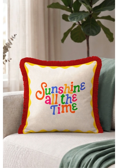 Sunshine All The Time Retro Yazı Saçaklı Yastık Kılıfı - Pop Art Sarı Bordo Püsküllü Kırlent Kılıfı Derin Sahil Opal Sunshine All The Time Retro Yazı Saçaklı Yastık Kılıfı - Pop Art Sarı Bordo Püsküllü Kırlent Kılıfı Derin Sahil Opal