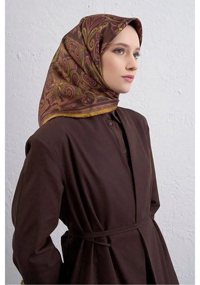 Armine Sura İpek Eşarp -2025/2026 -9421 Kahve, Sarı