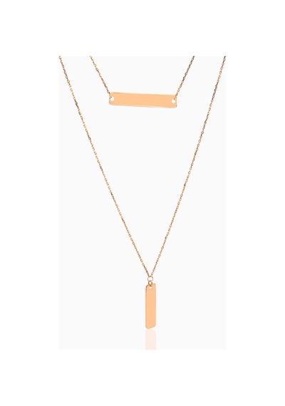 Kuyumcudukkani Yeni Trend Çift Çubuk Figürlü İkili Kolye -37243-r Rose Gold