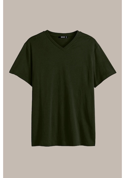 Erkek Indigo %100 Pamuk Basıc Regular Fit Pamuklu Kısa Kollu V Yaka T-shirt Haki