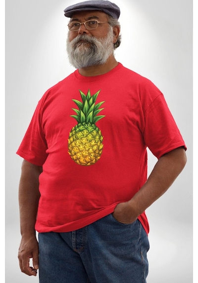 Angemiel Ananas Meyve Kırmızı Büyük Beden Erkek Kadın Unisex Basic Ön Baskılı Tişört Kırmızı