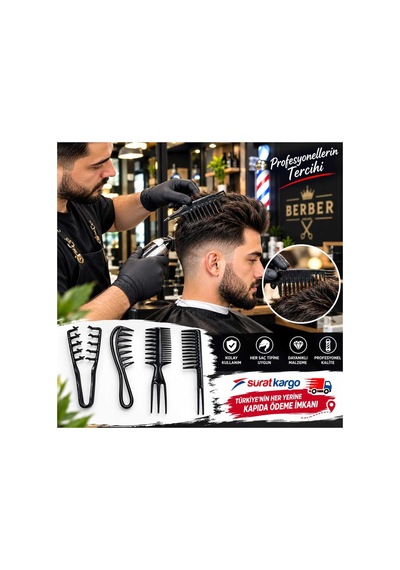 Saç Şekillendirici Tarak Seti 4 Adet Waks Tarağı Sihirli Tarak Ful Set Siyah - 934754832