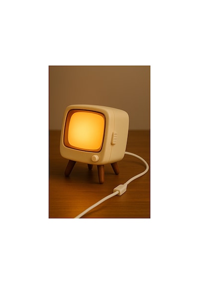 Retro Tv Tasarımlı Usb Gece Lambası Dekoratif Masa Ve Gece Işığı Bej
