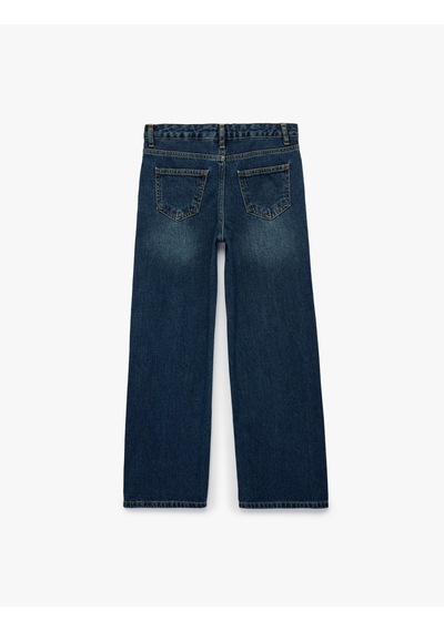 Koton Pamuklu Loose Fit Geniş Paça Denim Pantolon Orta İndigo 7wkg40005ad