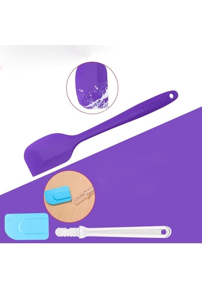 3lü Mor Silikon Spatula Seti Isıya Dayanıklı Yanmaz Yapışmaz Çizmez 27cm Silikon Mor Diğer