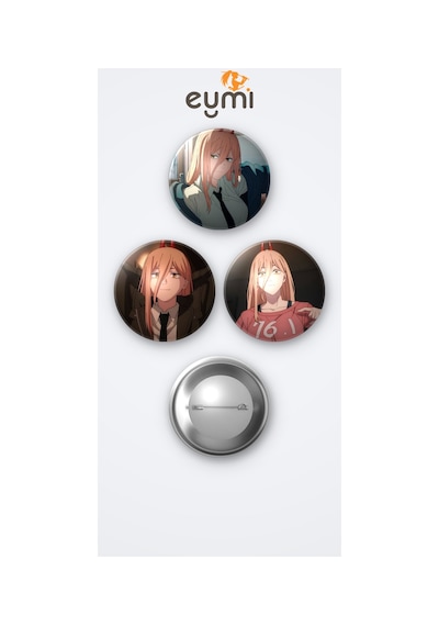 Chainsaw Man Power 3'lü Metal Rozet Seti 58mm İğneli Buton Çanta Yaka Rozeti Çok Renkli