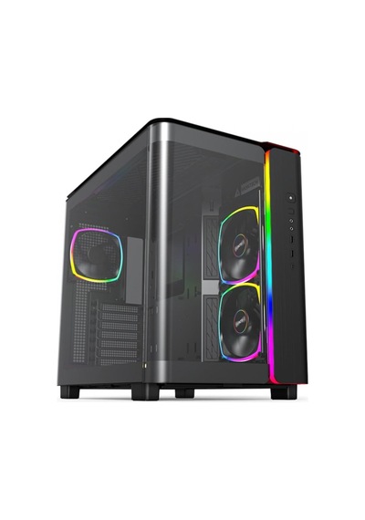 Kıng 95 Pro Siyah Orta Kule Çift Bölmeli Kasa 6 Argb Fand İle 10 Port Argb Hub