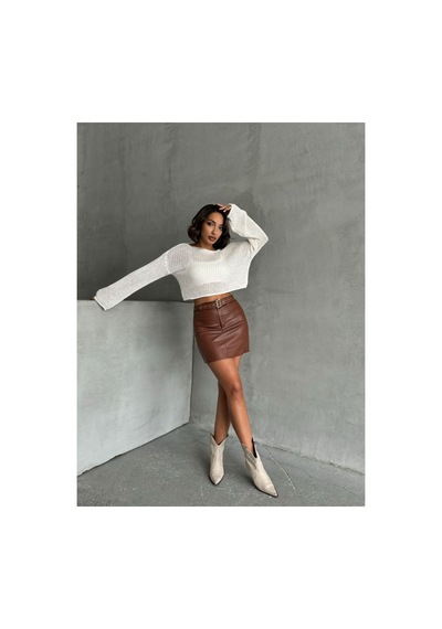 Verymoda Deri Kemerli Etek - F1840 Taba