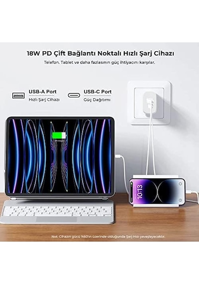 Zh-2u41t 25w Pd 3.0 Type-c & Usb-a Çift Bağlantı Noktalı Hızlı Şarj Adaptörü,, 15/14/13/12/pro Max, İpad Air/pro Ve Daha Fazlası İle Uyumlu