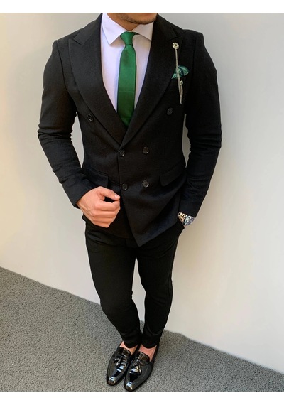 Modefendi Slim Fit Kaşe Kruaveze Ceket Siyah