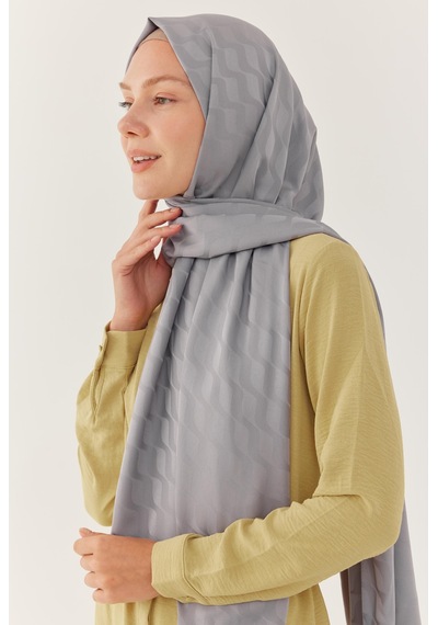 Mirsoy Scarf Dalga Desen İpeksi Jakar Şal - Gri Gri