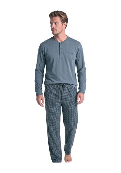 Pierre Cardin 6146 Erkek Uzun Kollu Yakası Düğmeli Pijama Takımı-gri