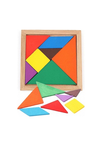 Ahşap Kare Tangram Zeka Oyunu Renkli 7 Parça 11x11cm