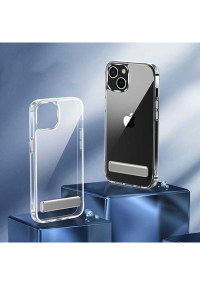Apple Uyumlu iPhone 14 Kılıf Standlı Şeffaf Silikon Zore L-Stand Kılıf Renksiz